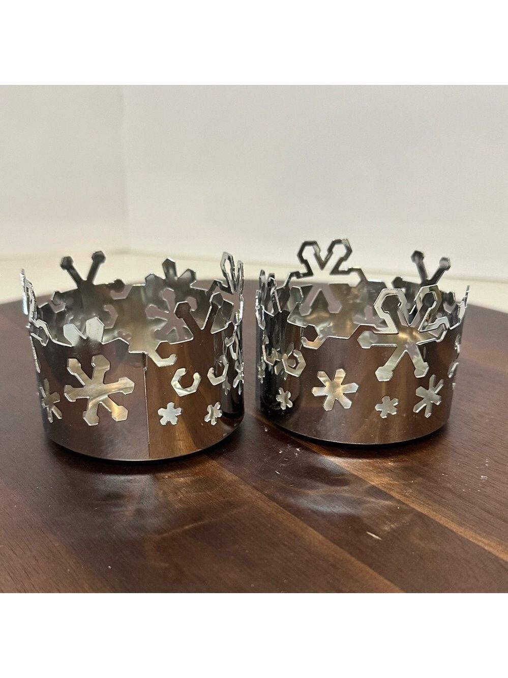 PartyLite Silver Snowflake Candle Holders – Pair – Fit Large Tealights